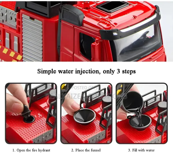 MYTOYS Large Remote Control Fire Truck Toy with 360° Rotating Ladder & Real Water Spray (2.4GHz)