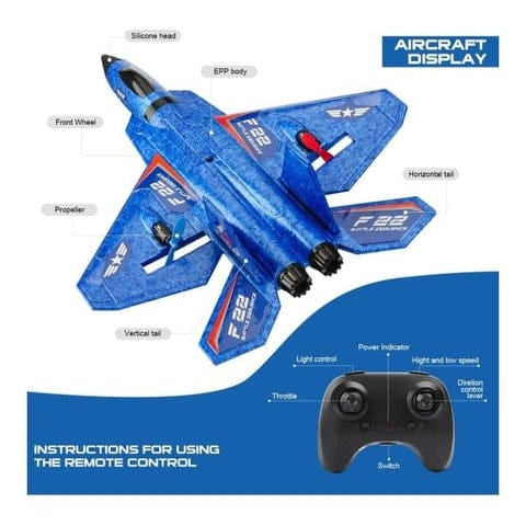 High‑Speed F22 Raptor RC Jet Plane with Gyro & LED Lights (RTF)