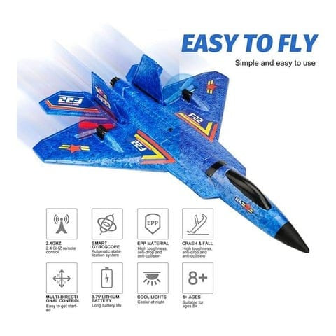High‑Speed F22 Raptor RC Jet Plane with Gyro & LED Lights (RTF)