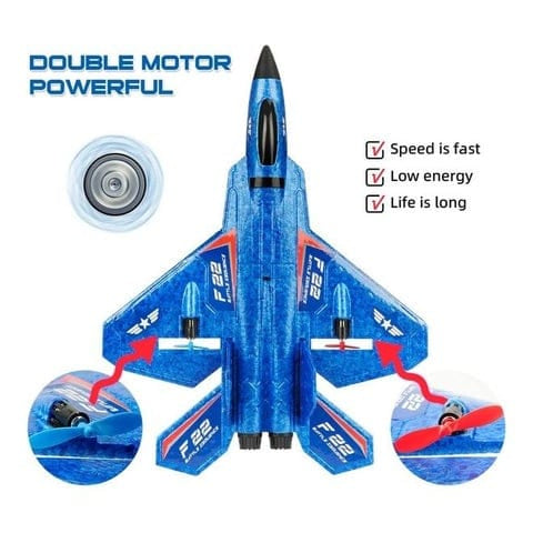 High‑Speed F22 Raptor RC Jet Plane with Gyro & LED Lights (RTF)