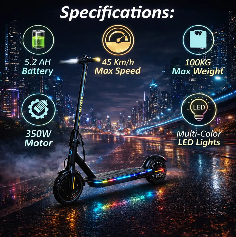 MYTOYS MT750 Foldable Electric Scooter - 45km/h High Speed, 350W Motor, 10-12km Range - Lightweight & Portable