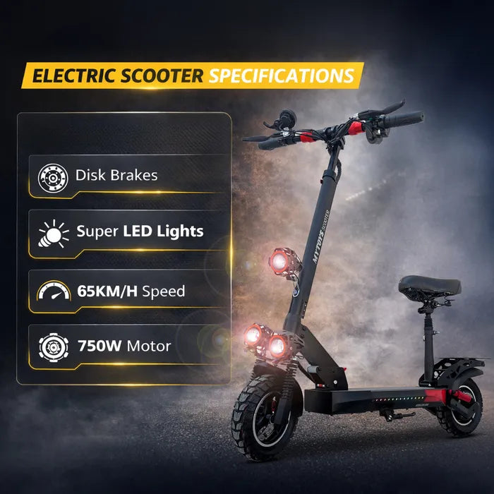 MYTOYS MT908 Electric Scooter - 65km/h Top Speed, 750W Motor, 35-40km Range - Seat & Off-Road Tires