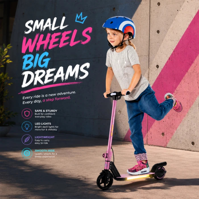 2-Wheel Kids Electric Scooter – 130W, 16 km/h, 21.6V, 8 km Range, LED Lights & Foldable
