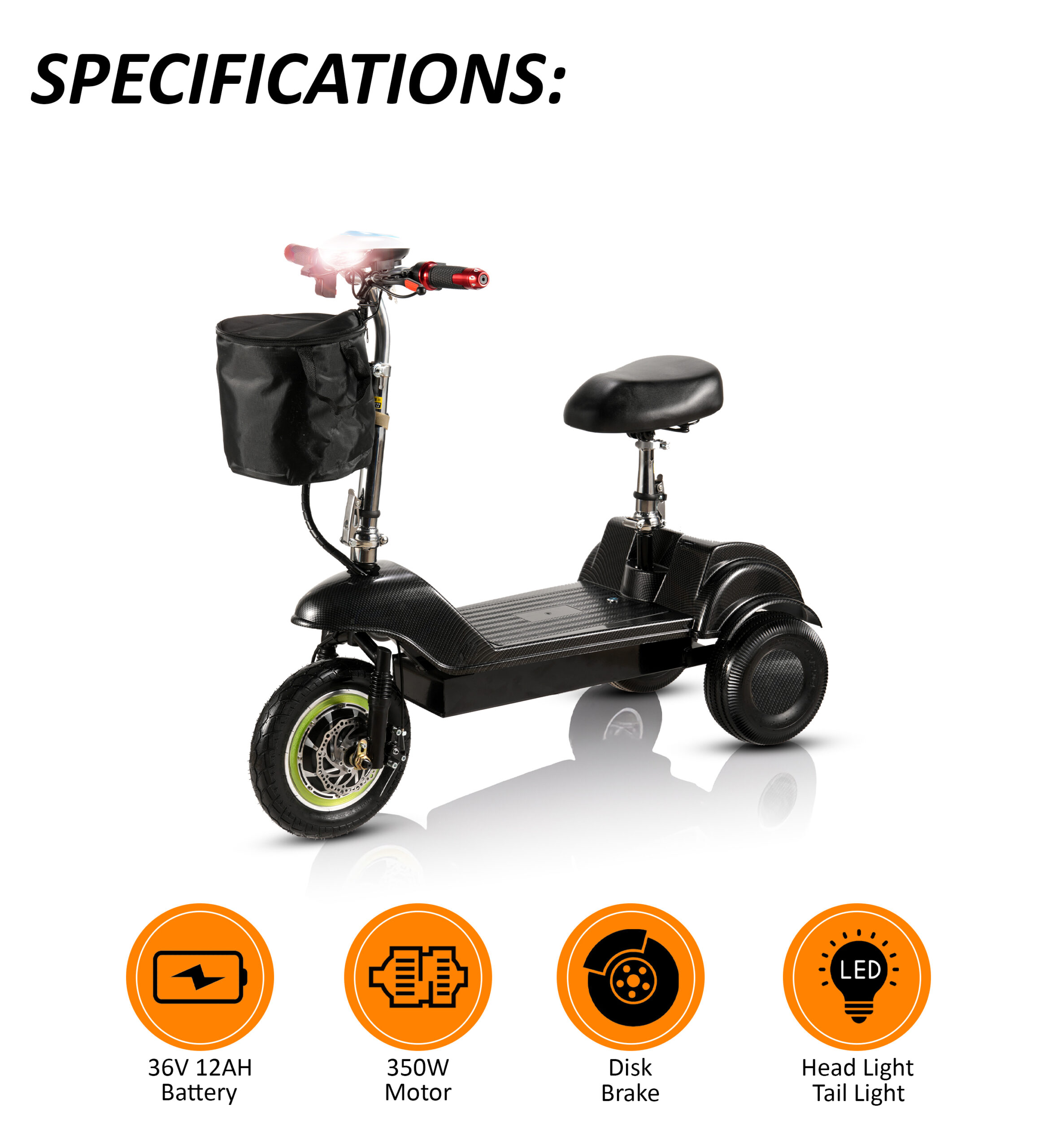 Three Wheels Adult Electric Mobility Scooter Mt730 350W Brushless Motor - Image 3