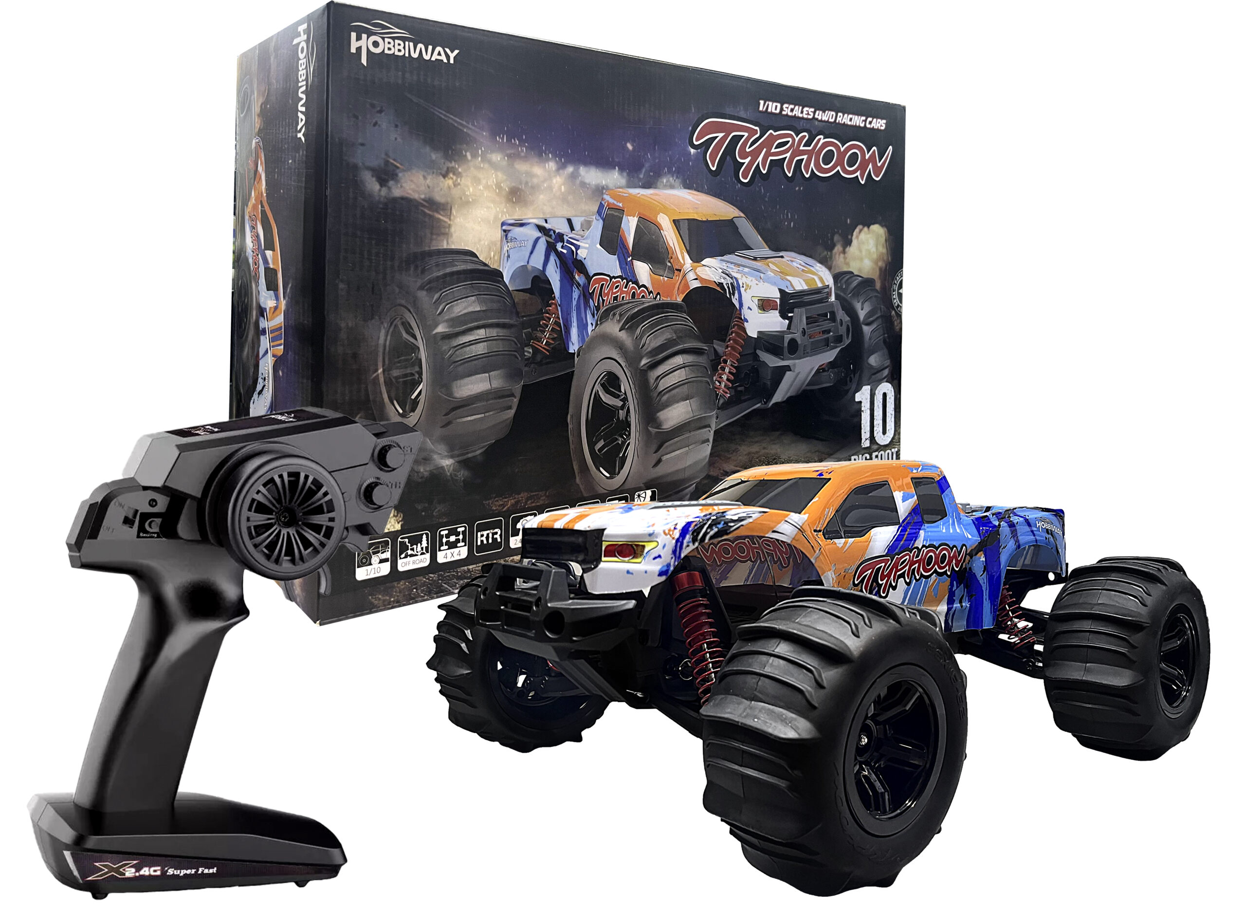 Hobbiway 1:10 RC Cars, Hobby Grade 4WD 60+ KM/H Fast Speed Remote Control Truck, All Terrain Off Road Electric Buggy With 2500 mAh Modular Battery For Adults And Boys (Advanced Modding Support)